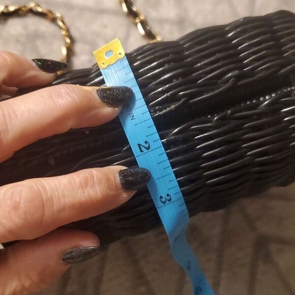 VINTAGE BLACK WICKER CHAIN SATCHEL HANDBAG - Picture 9 of 9